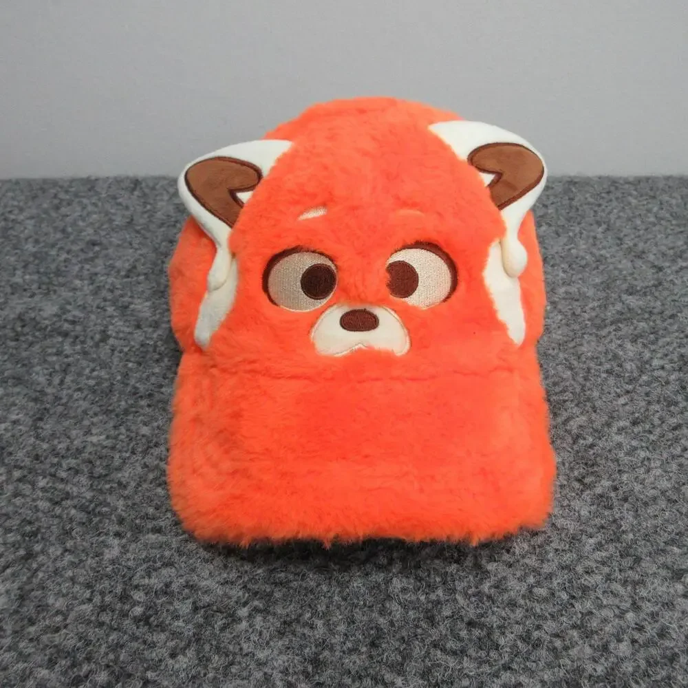 Turning Red Disney Hat Baseball Cap One Size Unisex Kids Orange Velour Faux Fur